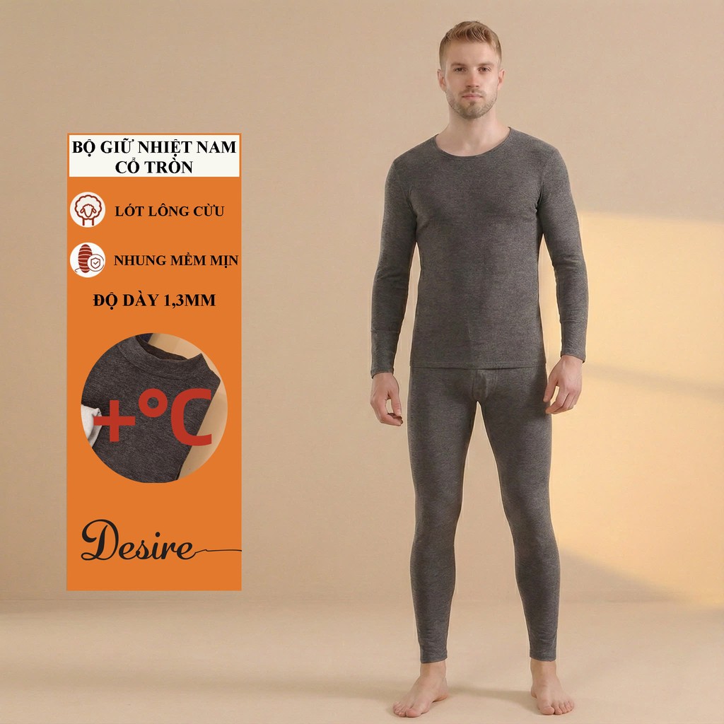 Desire Store, Đồ bộ giữ nhiệt nam lót Len Cashmere cổ tròn ấm áp mùa đông cao cấp siêu nhẹ DGN-02 - Bộ cổ tròn viền xám, XXXL image 16 of 19