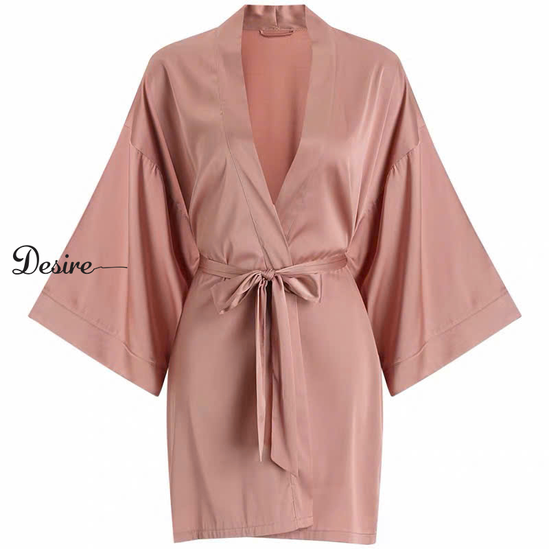 Desire Store, Áo choàng ngủ lụa tay ống rộng cao cấp Áo choàng cô dâu gợi cảm Bride hàng loại 1 VN-84301 - Hồng image 15 of 15