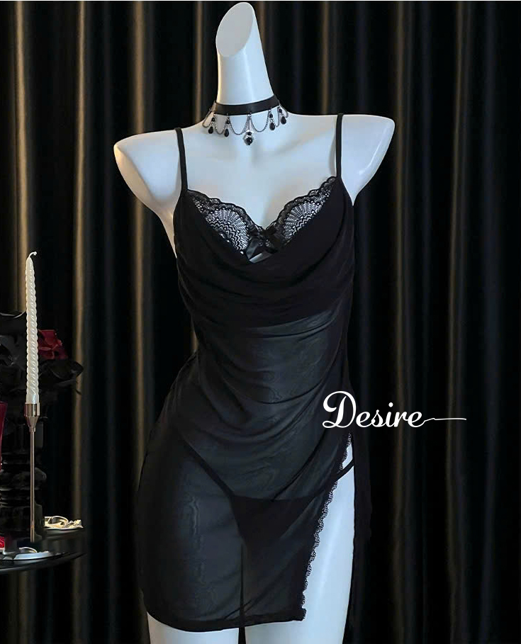 Desire Store, Váy ngủ lưới phối ren xẻ tà kèm quần chip DESIRE VN-8950-1 image 7 of 12