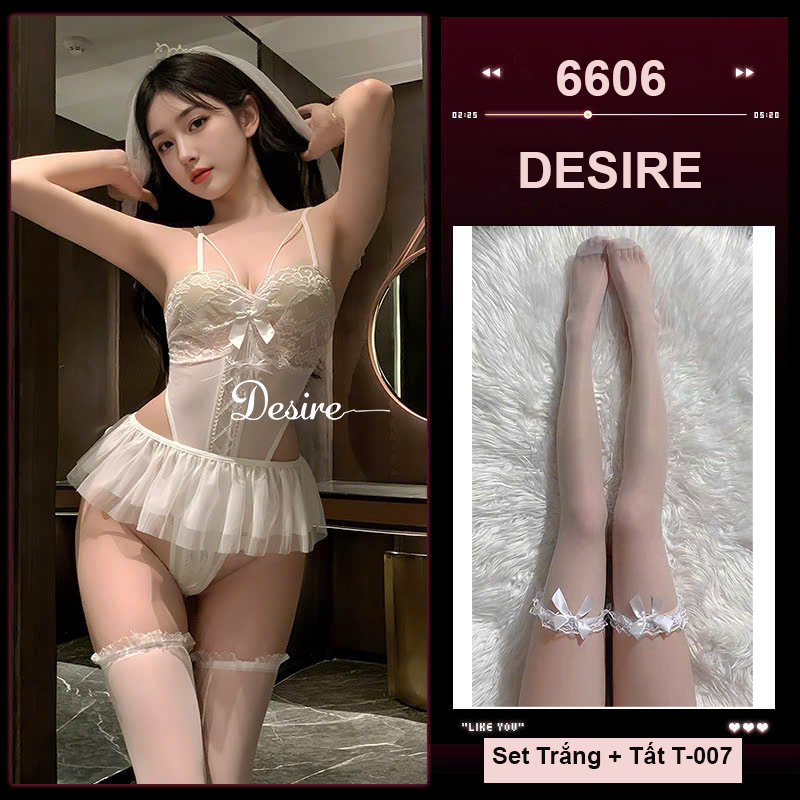Desire Store, Bộ Bodysuit Cosplay Cô dâu phong cách gợi cảm sexy DESIRE VN-6606 - Set Trắng + Tất T-007 image 14 of 14