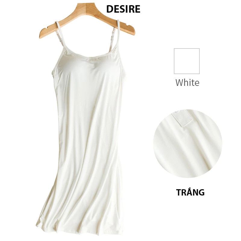 Desire Store, Váy đầm hai dây thun Vicose mềm mịn có đệm mút ngực và tăng đơ DESIRE VNN-0072 - Trắng, XXL image 13 of 15