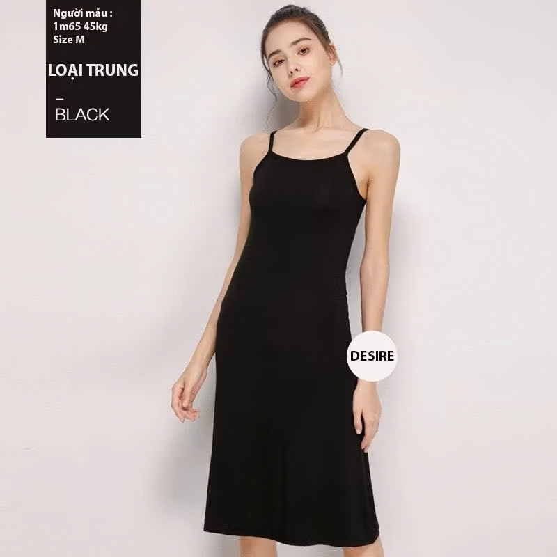 Desire Store, Đầm hai dây - Váy hai dây mặc lót thun modal (Gỗ sồi) dáng suông cổ thuyền Desire VNN-0044N - Đen trung 100cm, XL image 11 of 13