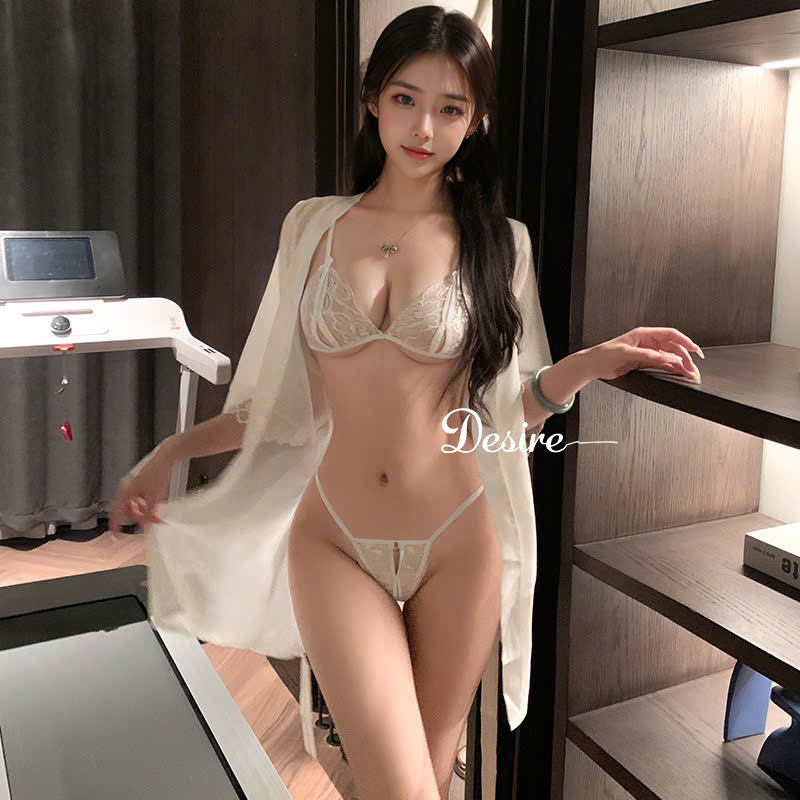 Desire Store, Bộ đồ lót ren xẻ đáy và áo choàng voan set lót ren gợi cảm sexy VN-023 image 7 of 13