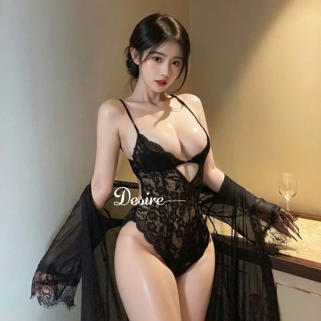 Desire Store, Bodysuit xuyên thấu xẻ đáy - Váy ngủ hai dây liền thân chất ren mềm mại DESIRE VN-8748 image 2 of 13