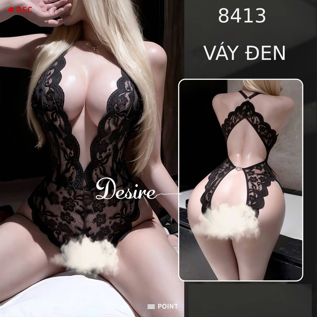 Desire Store, Bodysuit ren Jumpsuit ren váy ren xuyên thấu gợi cảm sexy DESIRE VN-8413 - Đen, M image 11 of 34