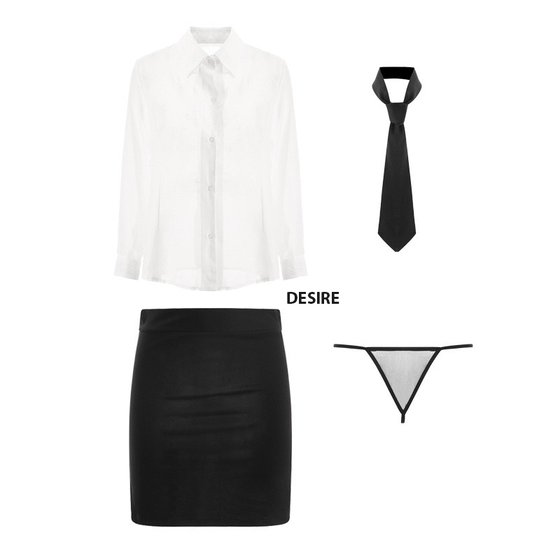 Desire Store, Set Cosplay Cô Thư Ký Gợi Cảm- Sơ Mi Trắng Xuyên Thấu Phối Chân Váy Ngắn Body Kèm Cà Vạt DESIRE VN-416 - Set cơ bản, XXL image 10 of 11