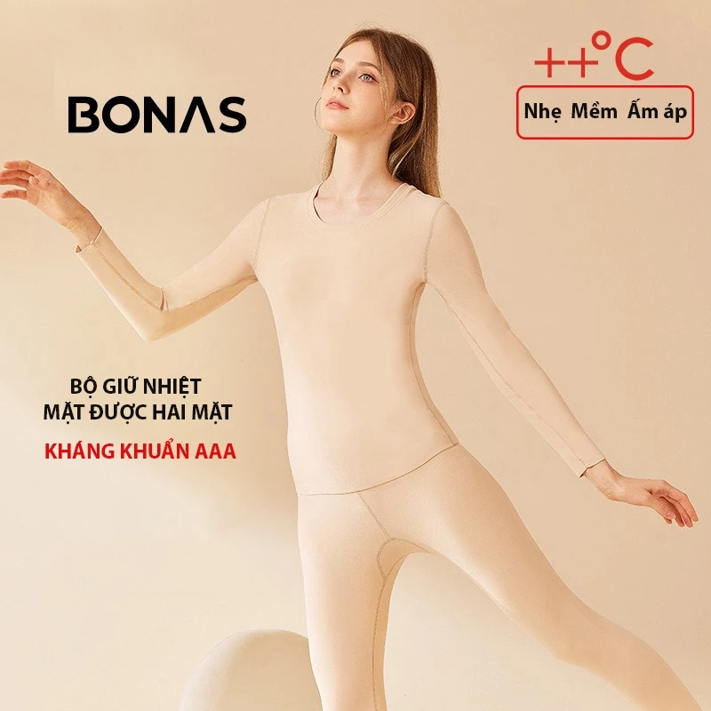 Desire Store, Đồ Bộ giữ nhiệt lót nhung hai mặt chính hãng BONAS cao cấp siêu nhẹ ôm body cổ tròn AGN-003 image 2 of 12