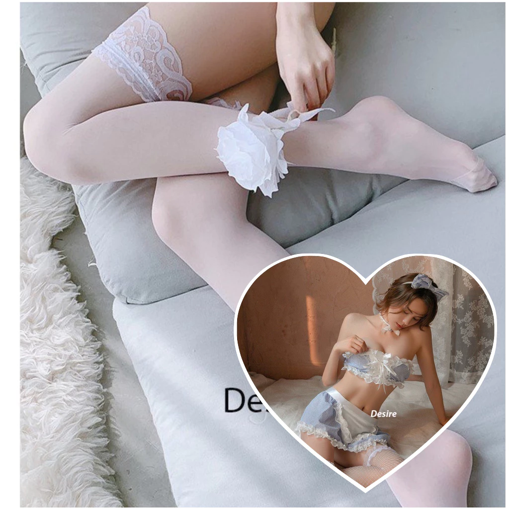 Desire Store, Bộ đồ ngủ hoá trang Cosplay hầu gái ba mảnh caro xanh cup ngực áo quây DESIRE VN-8114 - Set + Tất 03 image 9 of 15