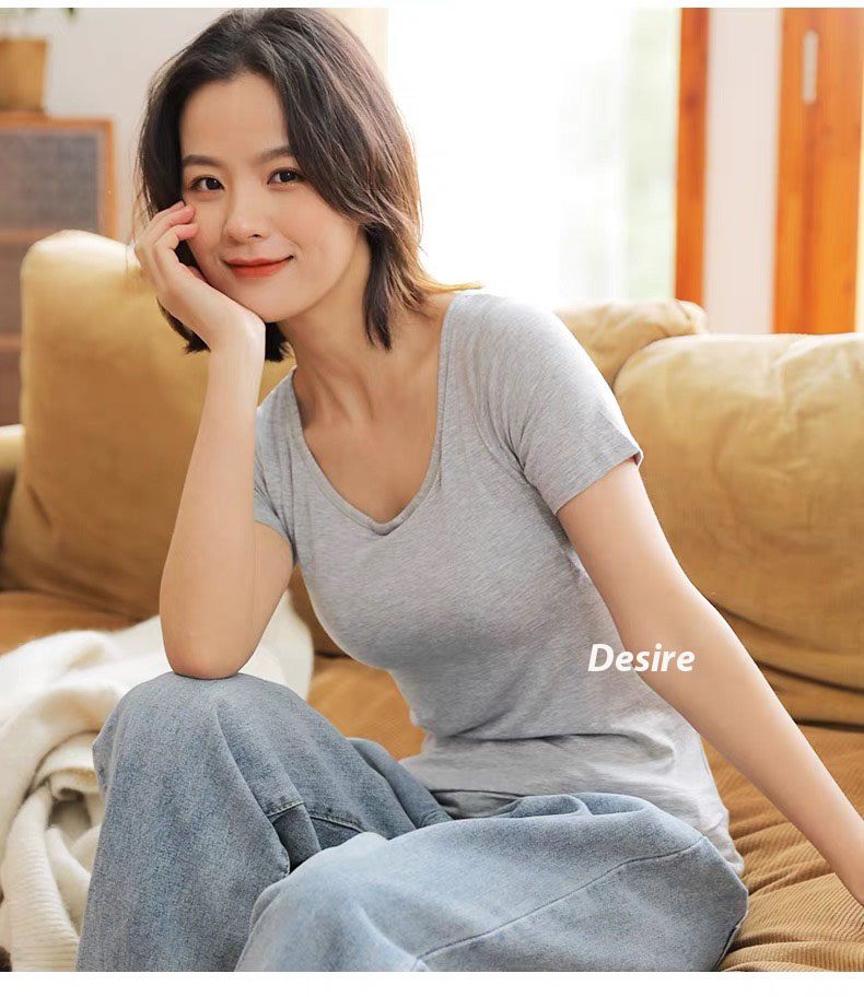 Desire Store, Áo thun ngắn tay có mút ngực thun Vicose cao cấp A2302 image 8 of 15
