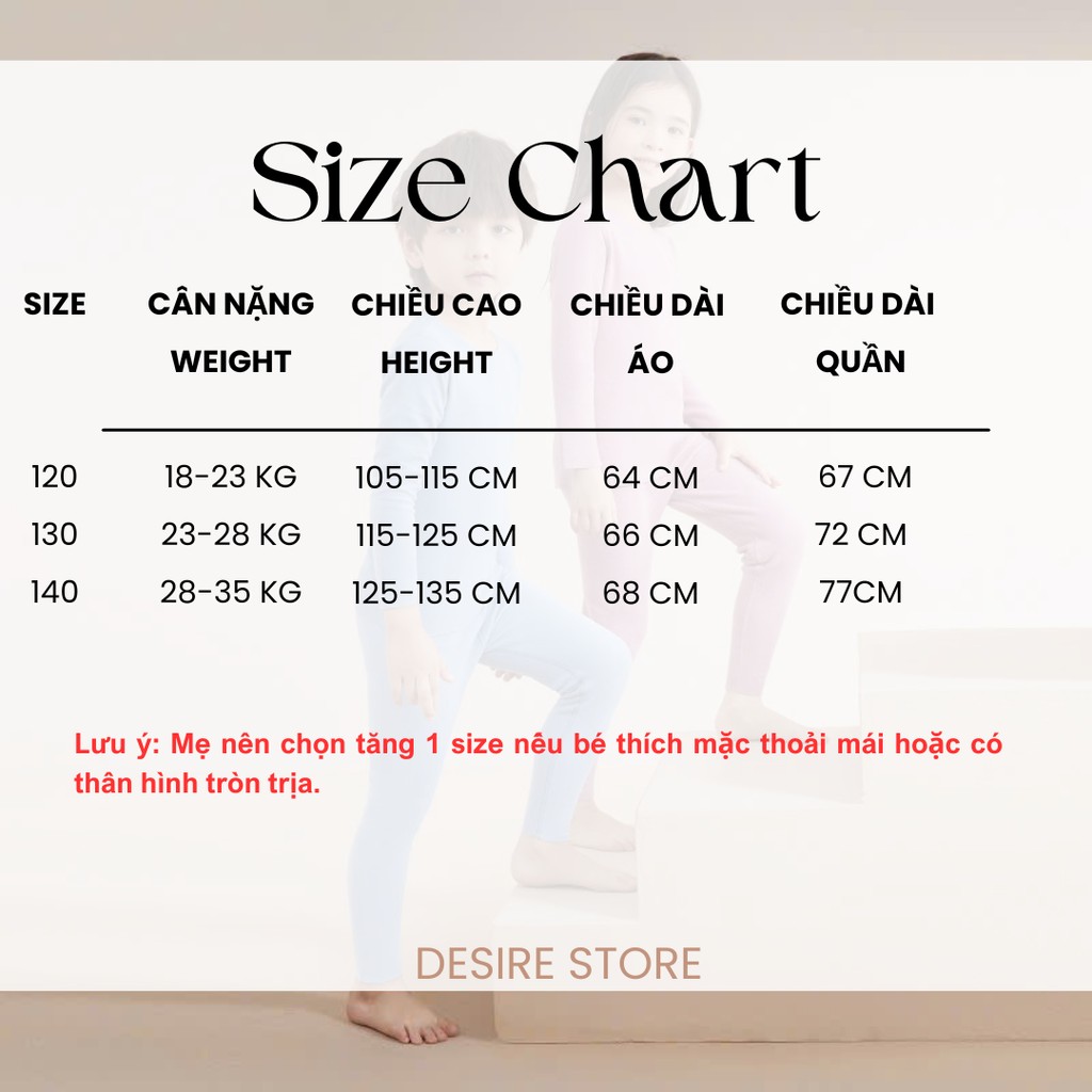 Desire Store, Đồ bộ giữ nhiệt trẻ em cổ tròn chất liệu vải nhung lót Len Cashmere siêu nhẹ mềm mại ấm áp DGN-005 image 10 of 12