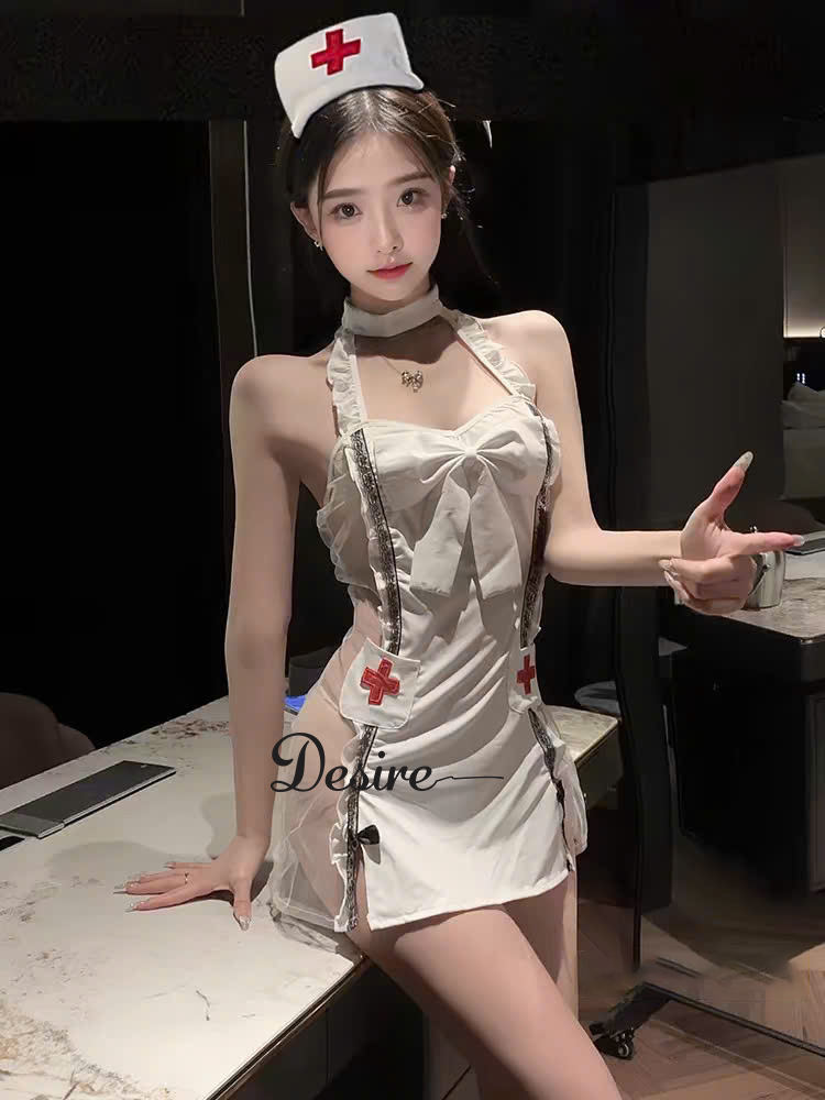 Desire Store, Váy ngủ Cosplay Cô Y Tá gợi cảm chất liệu thun đầy đủ phụ kiện DESIRE VN-2501 - Trắng + Tất T-03 Trắng, XXL (60-75kg) image 10 of 11