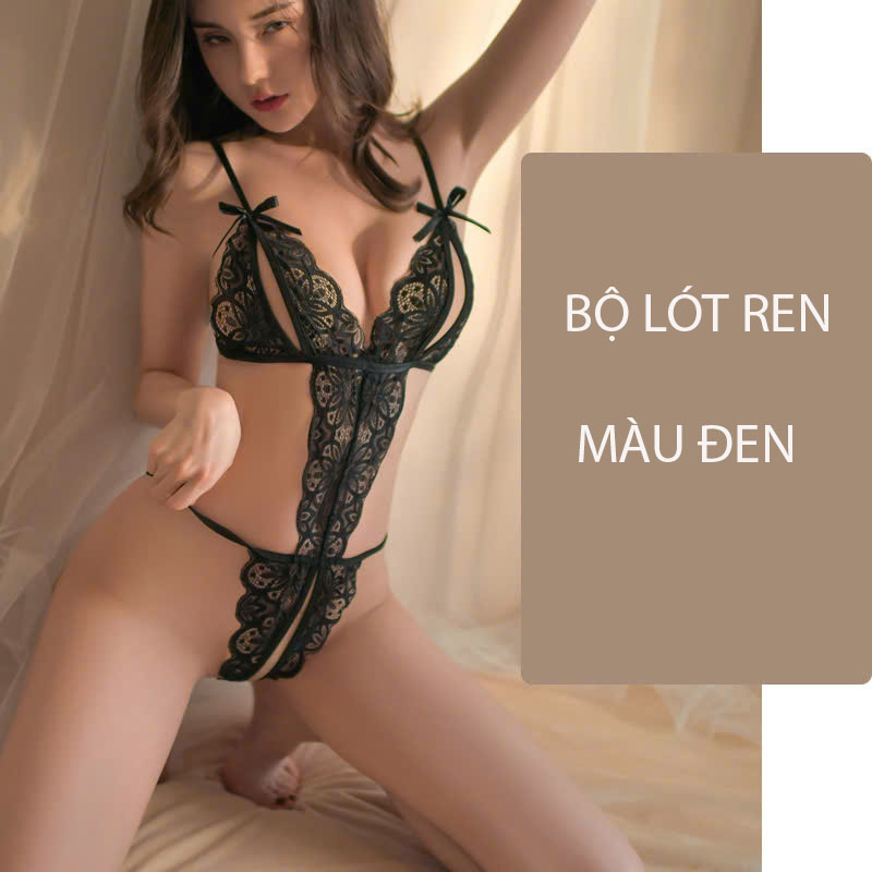 Desire Store, Set đồ lót liền thân ren xẻ đáy và Áo choàng lụa set lót ren gợi cảm sexy VN-8458 - Bộ lót ren đen, XL image 12 of 16