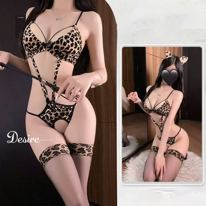 Desire Store, T842 Bộ bodysuit hoạ tiết DA BÁO - Bộ đồ ngủ liền thân sexy gợi cảm DESIRE - T842 Bộ có tất W60 image 10 of 10