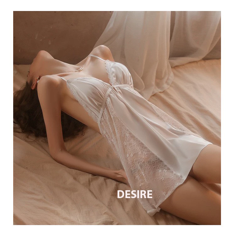 Desire Store, Set Váy ngủ hai dây có mút đệm ngực và áo choàng lụa cao cấp DESIRE VN-1690 - Váy trắng lẻ(k chip), XL image 16 of 28