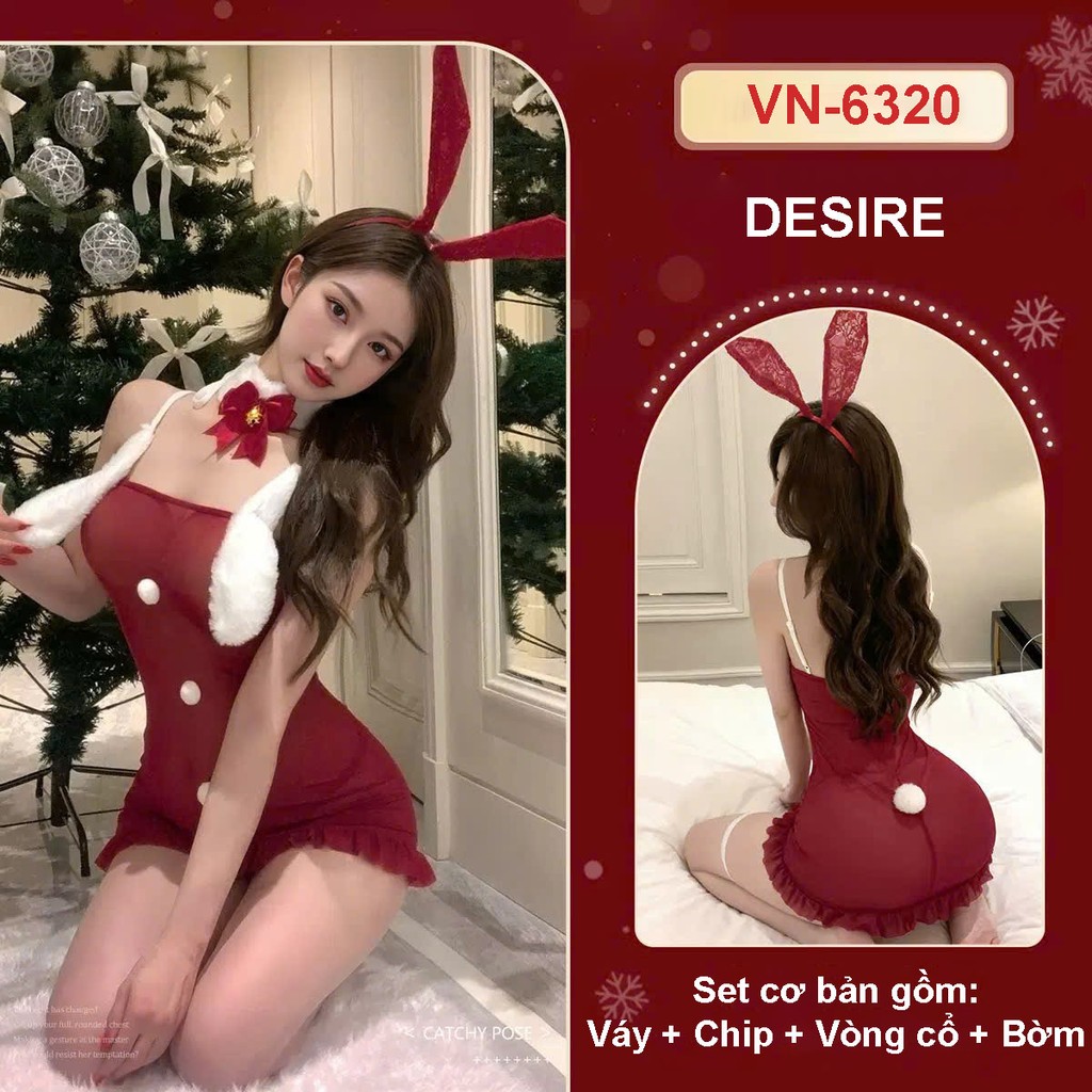 Desire Store, Váy ngủ Cosplay Cô nàng thỏ chủ đề giáng sinh Noel phong cách gợi cảm quyến rũ DESIRE VN-6320 - Set cơ bản image 8 of 9