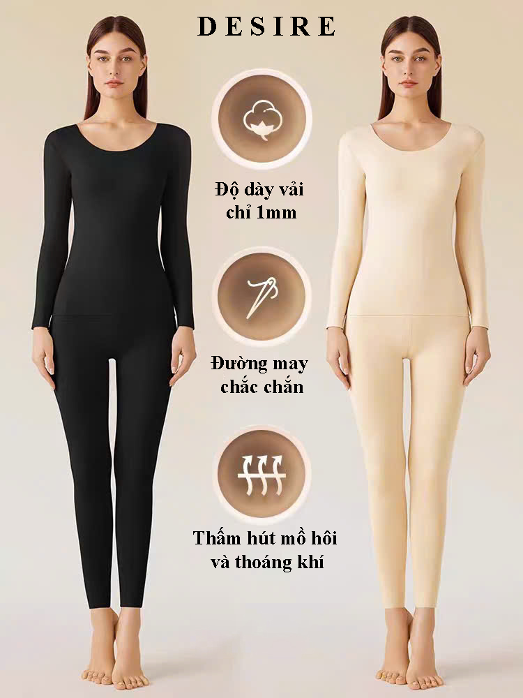 Desire Store, Đồ bộ giữ nhiệt nữ giới mùa đông siêu nhẹ ấm áp vải Nhung lót Len Cashmere không đường viền AGN-002 image 2 of 17