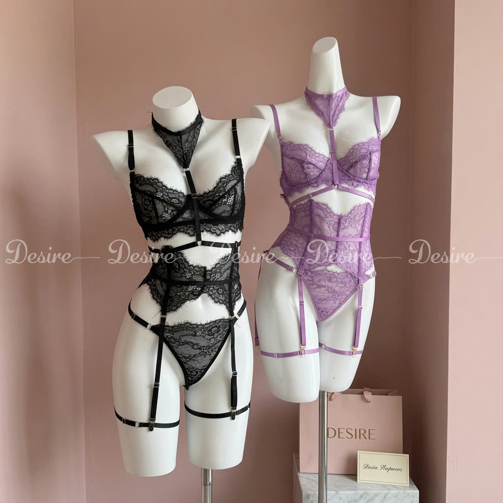 Desire Store, 6453 Bodysuit ren xuyên thấu thiết kế Corset có gọng sexy kèm đai đeo tất gợi cảm DESIRE image 4 of 20