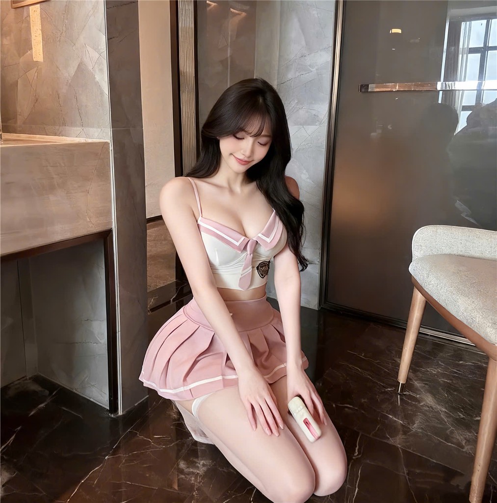 Desire Store, Váy ngủ cosplay CÔ NỮ SINH QUYẾN RŨ gợi cảm sexy DESIRE 1390 (Sexy "Seductive Schoolgirl" Cosplay Nightdress DESIRE 1390) - Bộ Hồng + Tất T-05 image 15 of 15