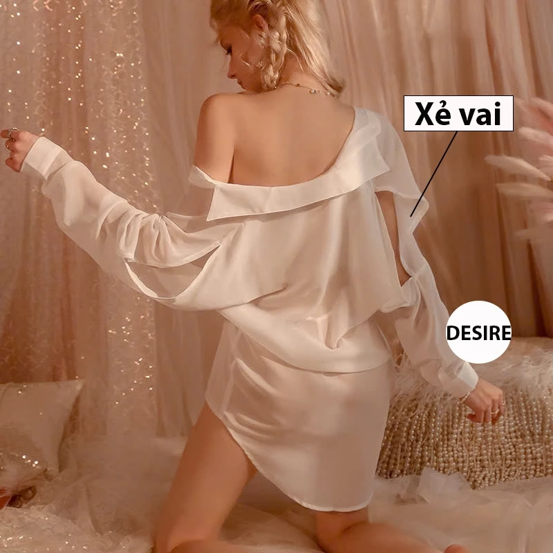 Desire Store, Áo sơ mi ngủ voan tay dài xẻ vai gợi cảm sexy Desire VN-8606 image 4 of 8