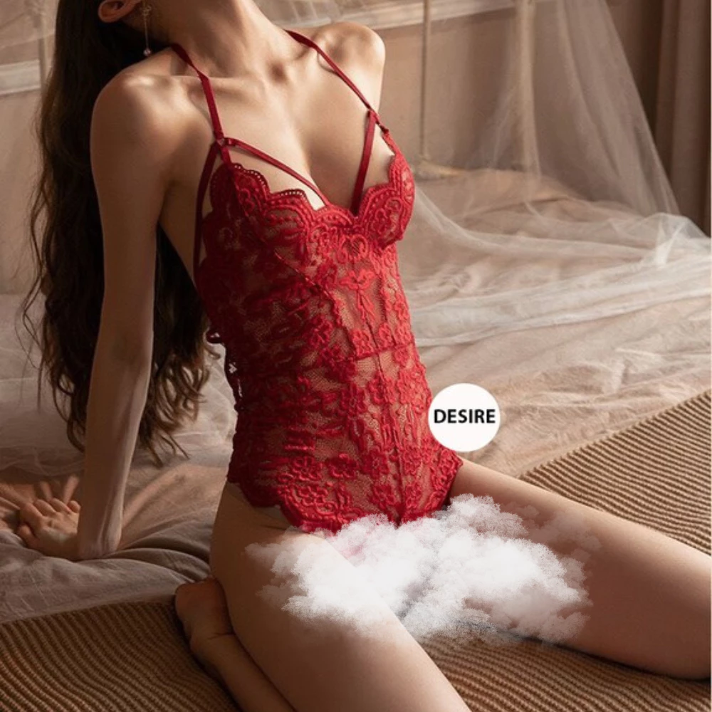 Desire Store, Bộ Váy ngủ liền thân Bodysuit ren mềm xẻ đáy Jump ren gợi cảm sexy VN-8250 - Đỏ, L image 12 of 14