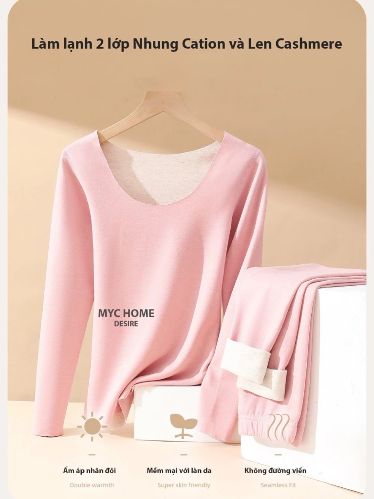 Desire Store, Đồ bộ giữ nhiệt mùa đông siêu nhẹ ấm áp không đường viền MYC HOME chất Nhung lót Len cừu MYC-01 image 15 of 21