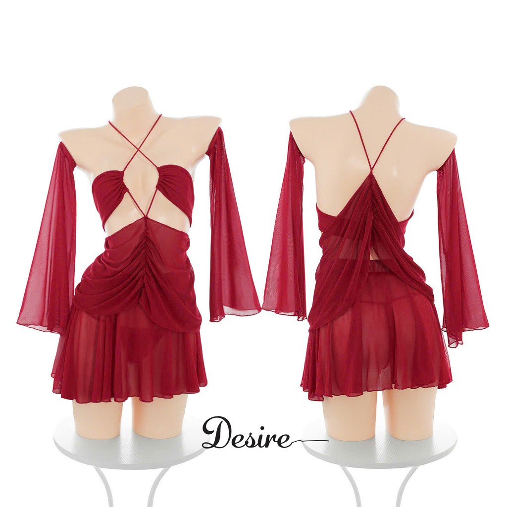 Desire Store, Set Váy ngủ cổ yếm tay áo rời dáng xoè Phong cách gợi cảm sang trọng DESIRE ZY78-1 image 9 of 11