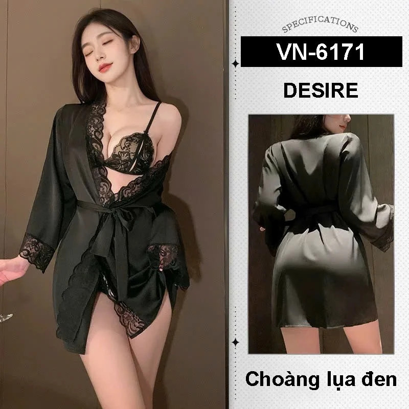 Desire Store, Set áo choàng Ren xuyên thấu Phong cách tiểu thư Sang chảnh gợi cảm DESIRE VN-6171 - Choàng Lụa Đen image 12 of 19