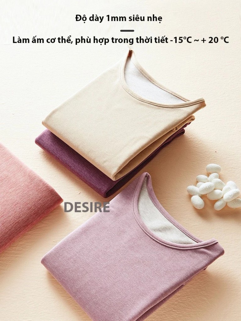 Desire Store, Đồ bộ giữ nhiệt nữ giới mùa đông siêu nhẹ ấm áp vải Nhung lót Len Cashmere không đường viền AGN-002 image 16 of 23