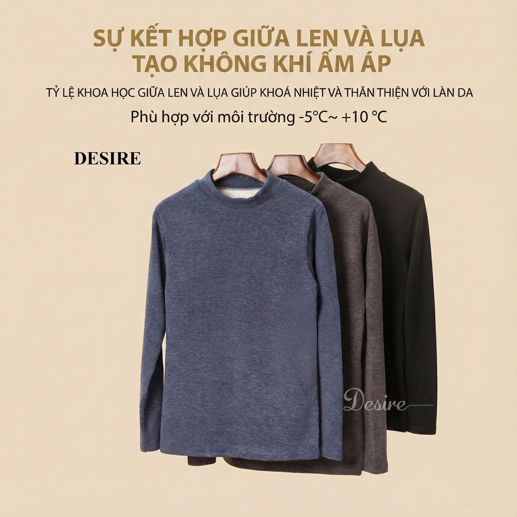 Desire Store, Đồ bộ giữ nhiệt nam lót Len Cashmere cổ tròn ấm áp mùa đông cao cấp siêu nhẹ DGN-02 image 4 of 19
