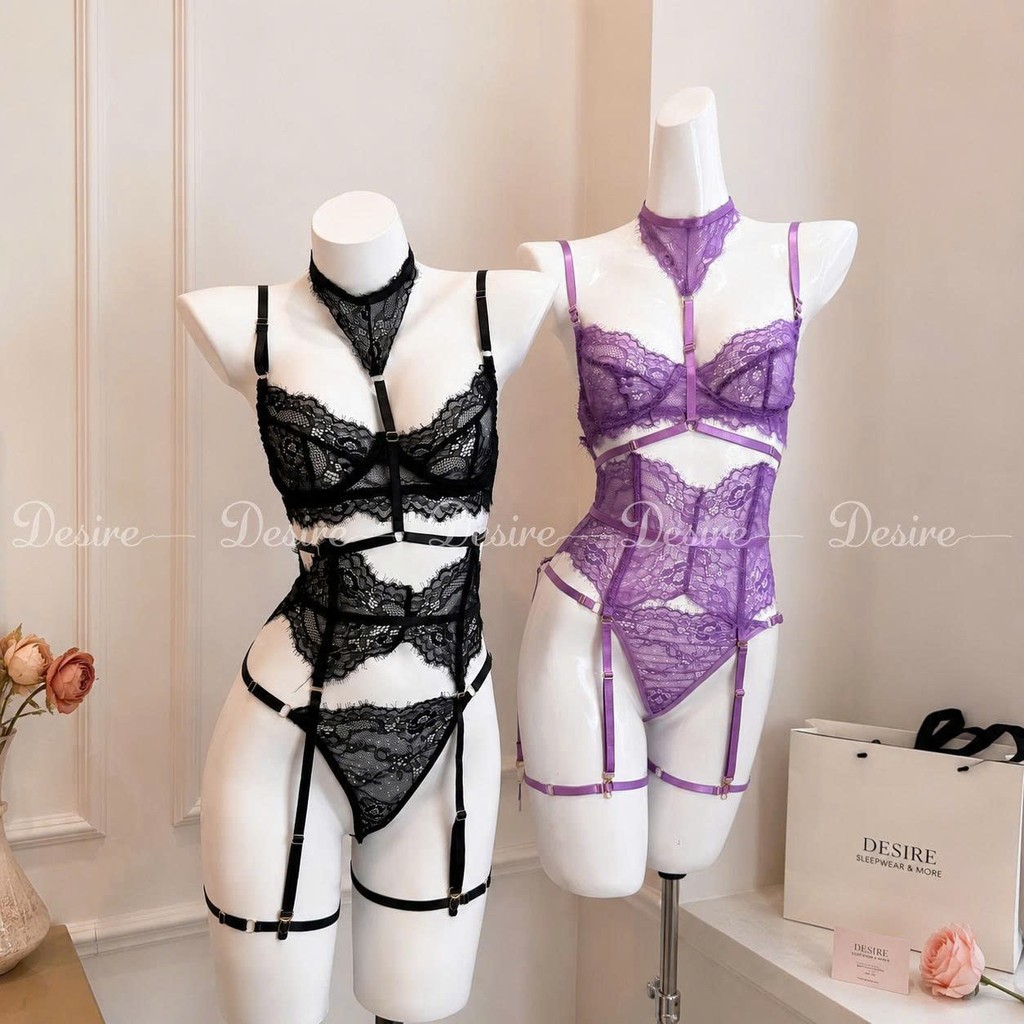 Desire Store, 6453 Bodysuit ren xuyên thấu thiết kế Corset có gọng sexy kèm đai đeo tất gợi cảm DESIRE image 2 of 20