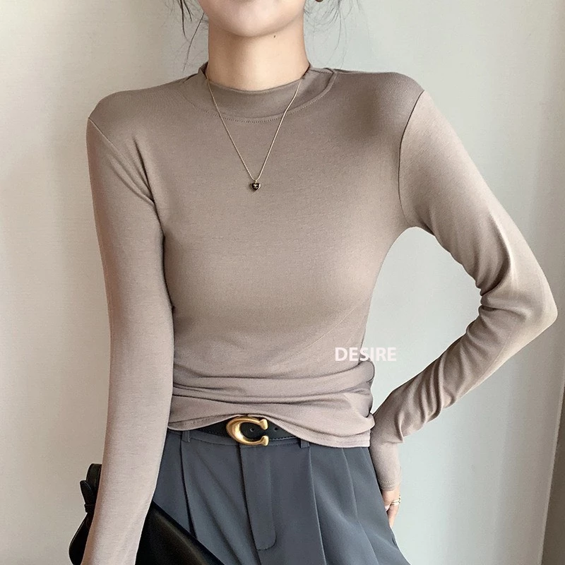 Desire Store, Áo thun dài tay cổ lọ cổ cao lửng chất thun len mềm mại ấm áp mùa thu đông H535 - Nâu đậm, XL image 13 of 13