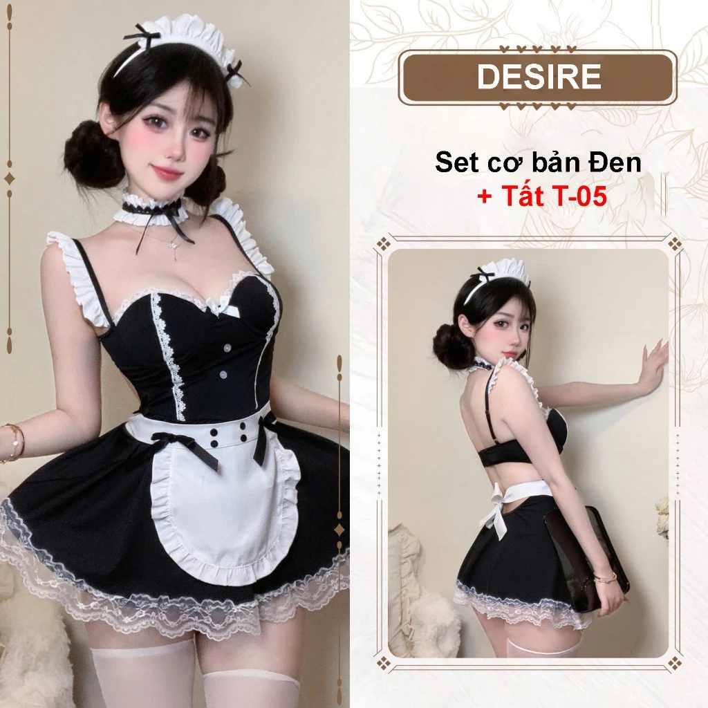 Desire Store, Set váy ngủ Cosplay Cô nàng hầu gái phong cách hiện đại quyến rũ có gọng DESIRE STORE VN-1315-1 - Set Đen+Tất T-05 image 10 of 11