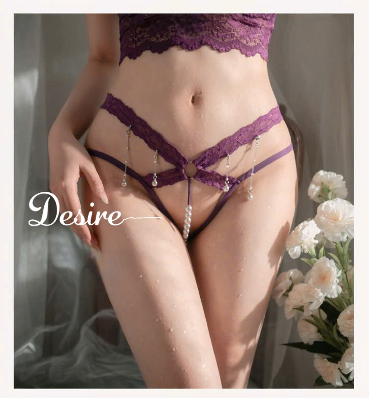 Desire Store, Quần Lót Nữ Lọt Khe Ren Đan Chéo Đính Ngọc Trai Quyến Rũ DESIRE- F309 (Alluring Women’s Lace Thong with Pearl Embellishments DESIRE- F309) image 10 of 25