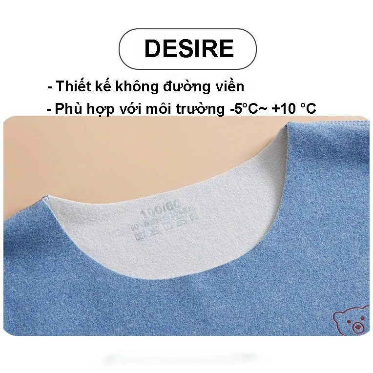 Desire Store, Đồ bộ giữ nhiệt trẻ em không đường viền chất liệu Nhung lót sợi nhiệt Derong siêu nhẹ mềm mại ấm áp DGN-004 image 5 of 12
