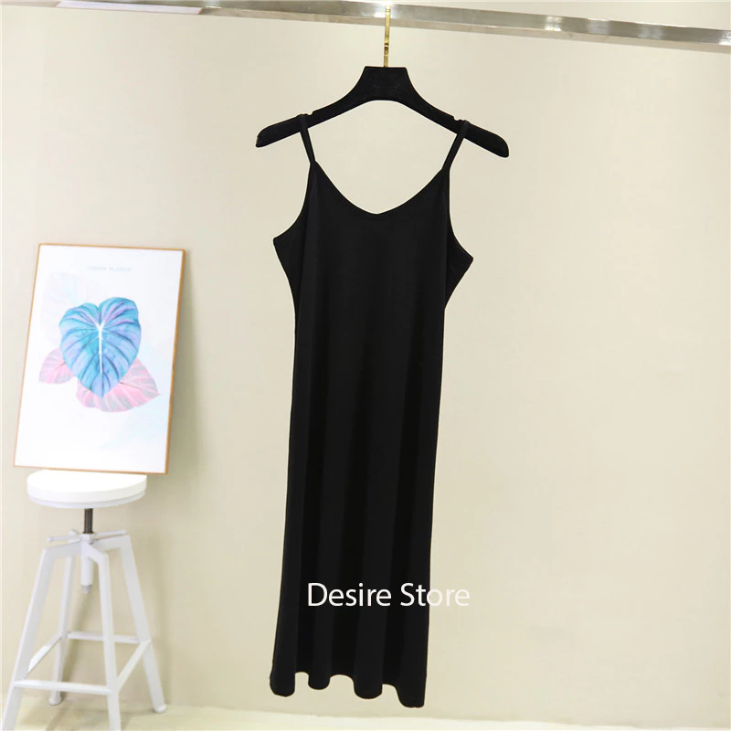 Desire Store, Váy hai dây mặc lót cổ V thun Modal (gỗ sồi) mềm mịn  đầm hai dây mặc lót dáng ôm BTM-1009 - Đen ngắn 80cm, L (50~55kg) image 19 of 30