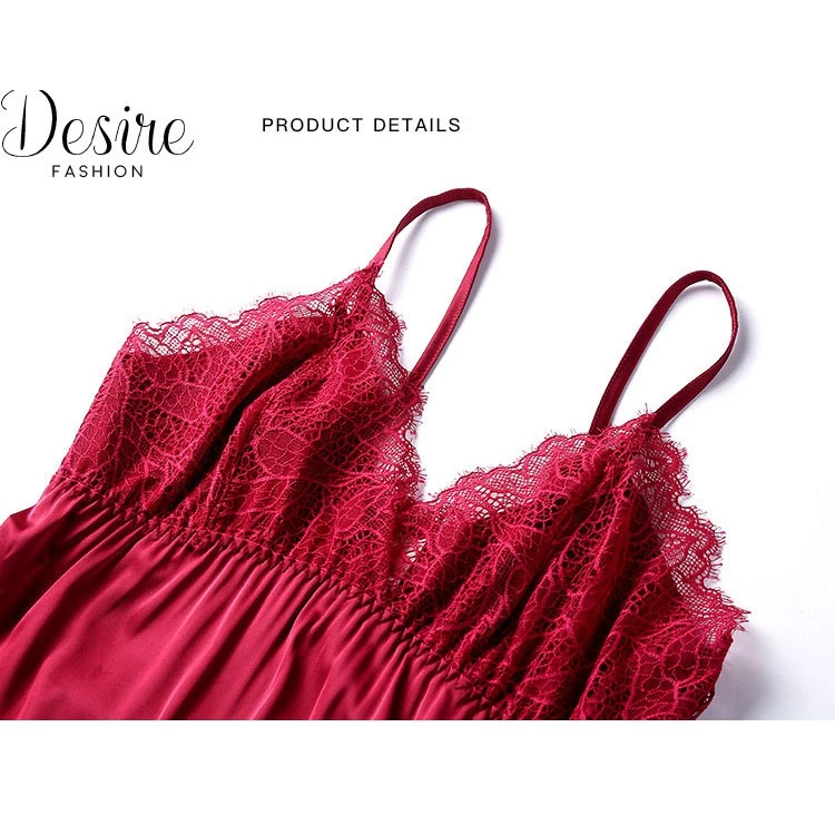 Desire Store, Váy ngủ lụa hai dây màu đỏ phối ren sang trọng Desire VNN-0082 image 9 of 11