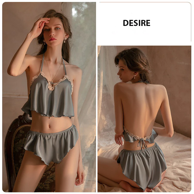 Desire Store, Đồ bộ ngủ lụa cao cấp hai dây yếm cột dây gợi cảm mát mịn mùa hè VN-705 - Xanh image 11 of 13