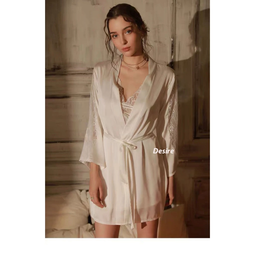 Desire Store, Áo choàng ngủ lụa choàng cô dâu Bride phối ren cực quyến rũ VN-780 image 8 of 12