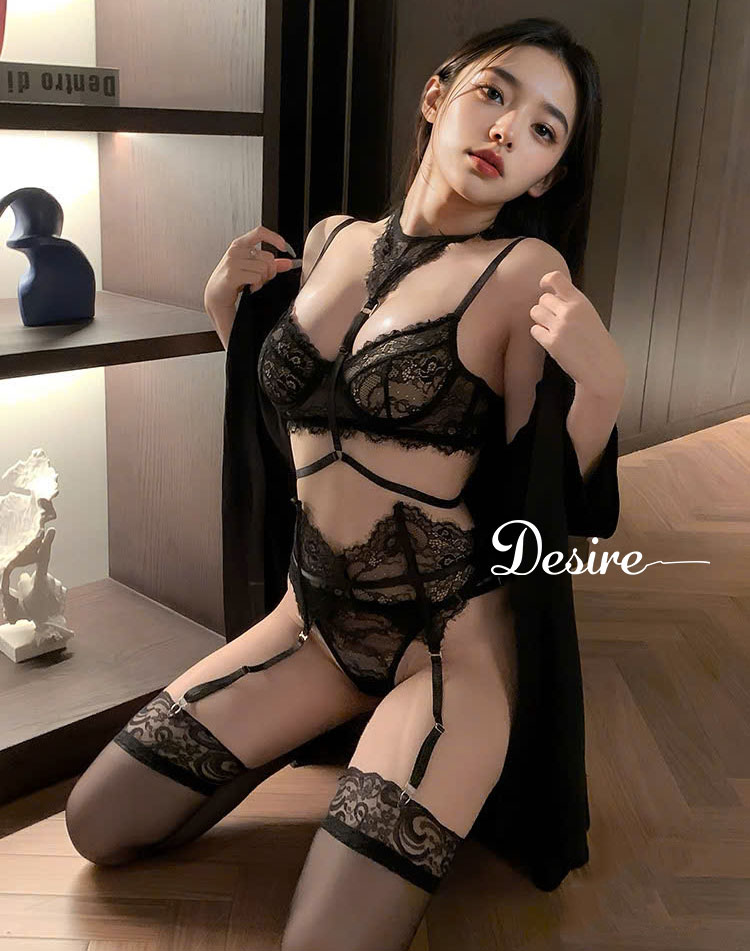 Desire Store, 6453 Bộ Bodysuit kèm dây đeo tất thiết kế có gọng ngực phong cách sexy quyến rũ DESIRE - Bộ đen + Tất T-03 image 15 of 16