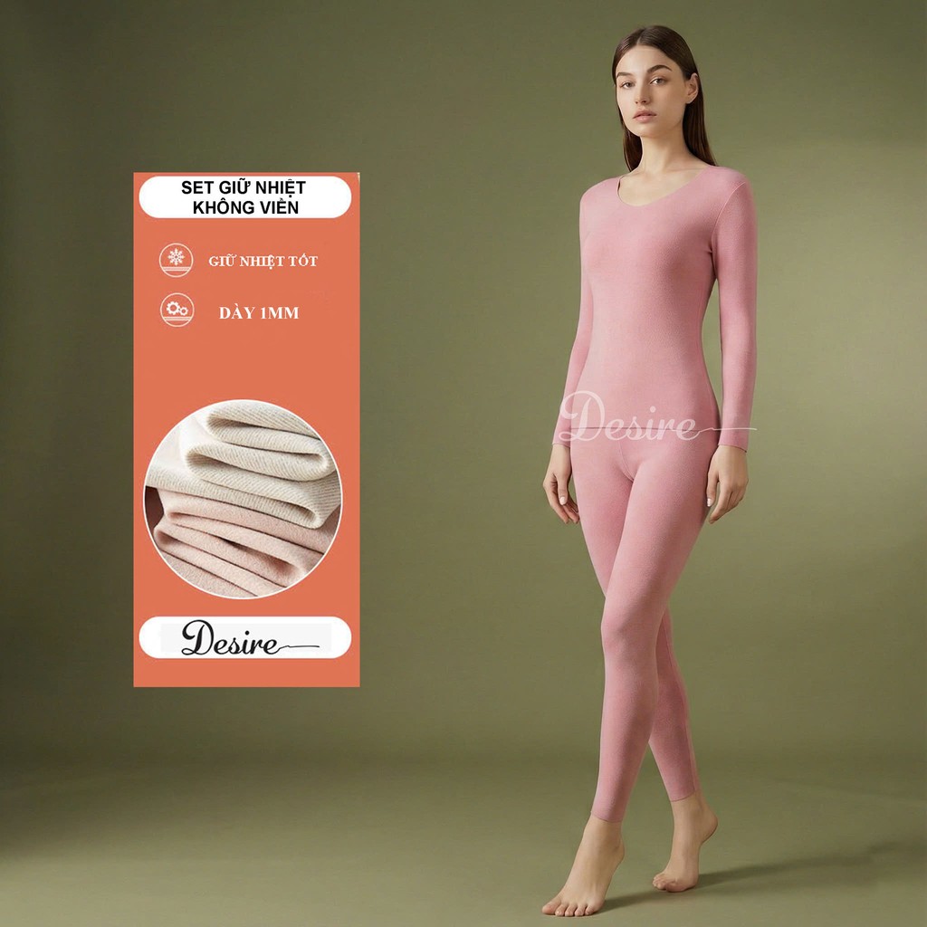 Desire Store, Đồ bộ giữ nhiệt nữ giới mùa đông siêu nhẹ ấm áp vải Nhung lót Len Cashmere không đường viền AGN-002 - Màu hồng nhạt không viền, 3XL (70-80 KG) image 13 of 23