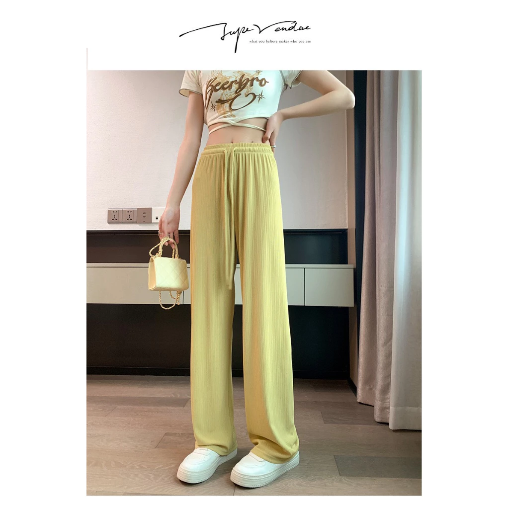 Desire Store, Quần Culottes Nữ Quần Dài Nữ Cạp Chun Ống Rộng Vải Thun H789 - Xanh lá có dây chun, L image 14 of 14
