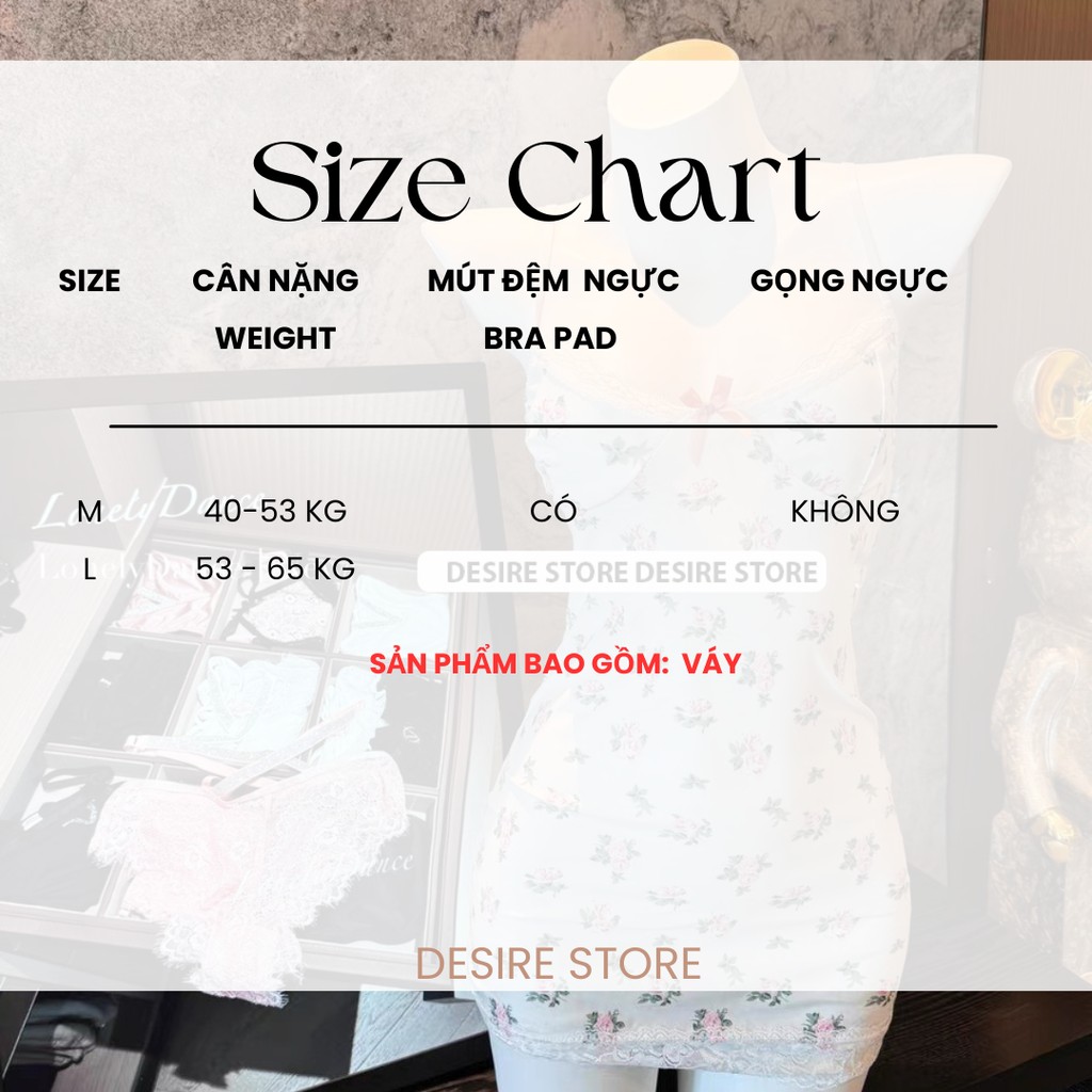 Desire Store, Váy ngủ hai dây thun ôm sát gợi cảm họa tiết hoa nhí phối ren - Đầm ngủ sexy dáng ngắn co giãn tôn dáng DESIRE 8898 image 10 of 12