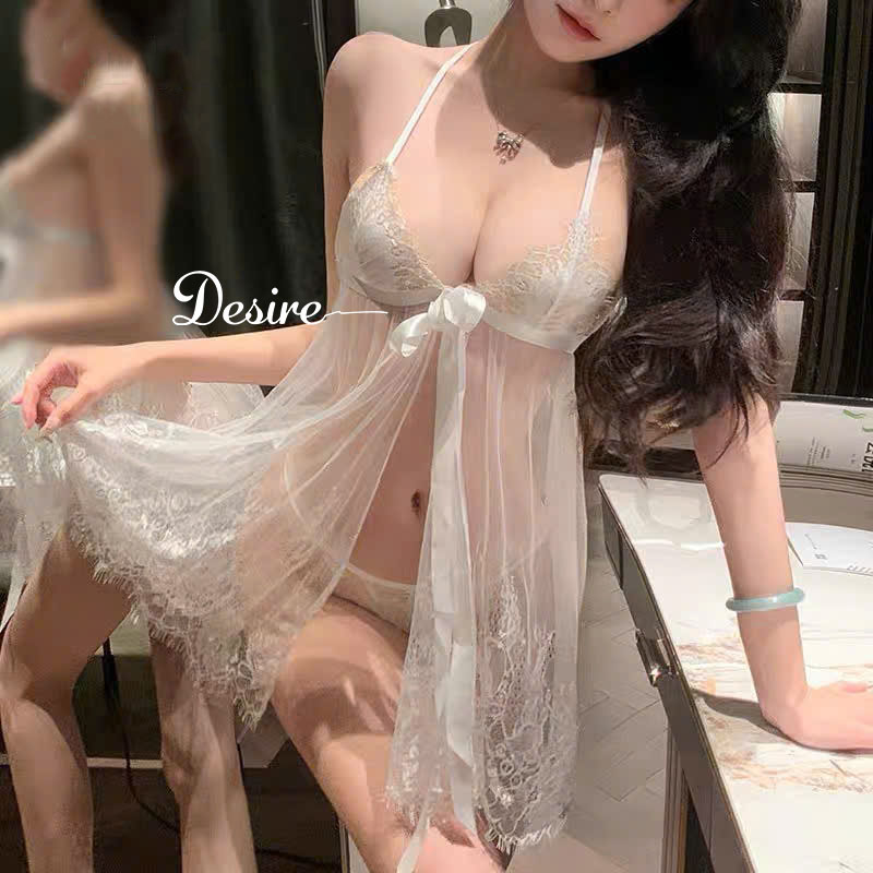 Desire Store, 7767 Váy ngủ ren xẻ tà quyến rũ - Đầm ngủ gợi cảm xuyên thấu thắt nơ ngực kèm quần chip DESIRE image 2 of 12
