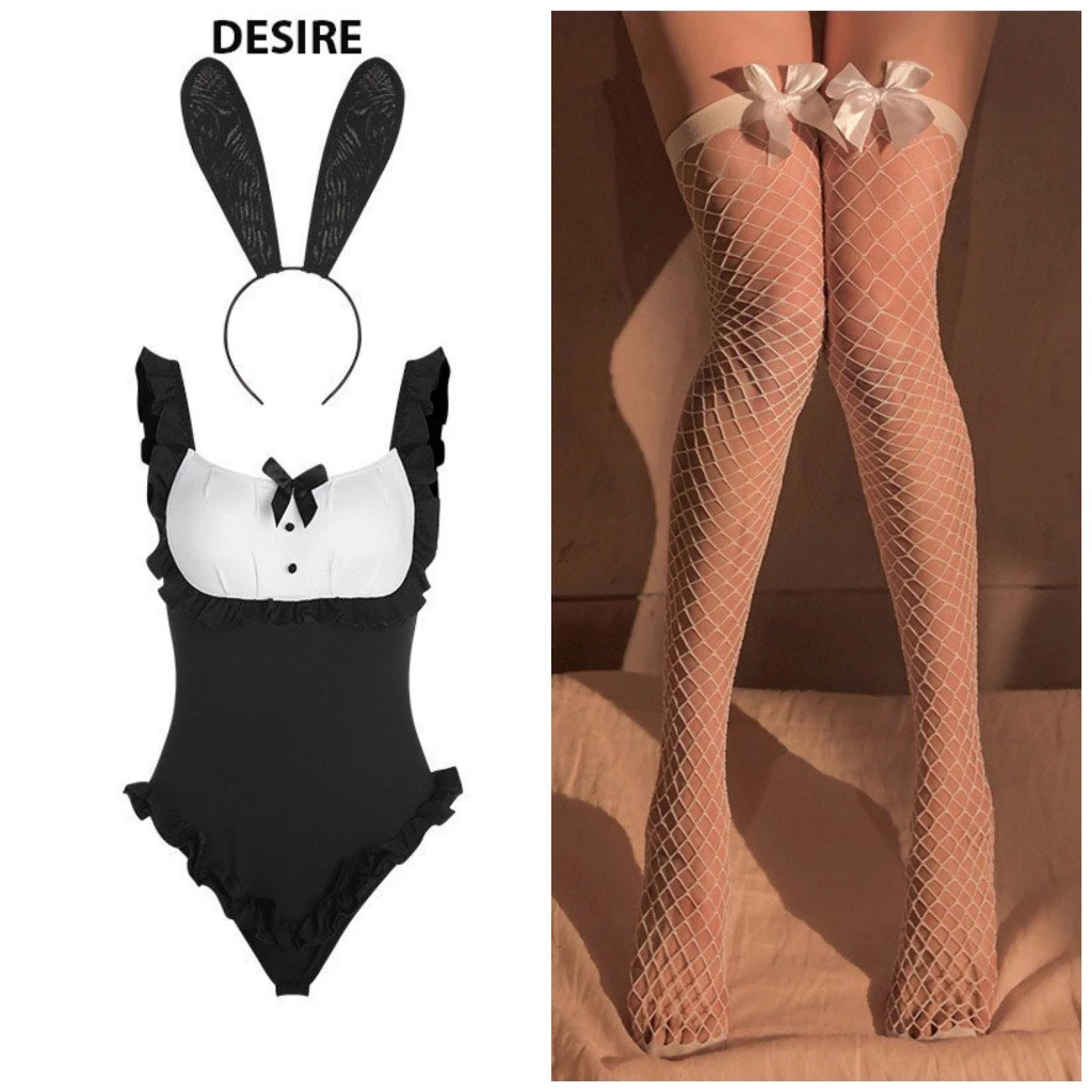 Desire Store, Bộ đồ ngủ liền thân cosplay hoá trang CÔ HẦU GÁI TAI THỎ TINH NGHỊCH hàng chính hãng GUIRUO QC loại 1 DESIRE VN-2328 - Set + Tất 012 Trắng, XL (63-70kg) image 16 of 16