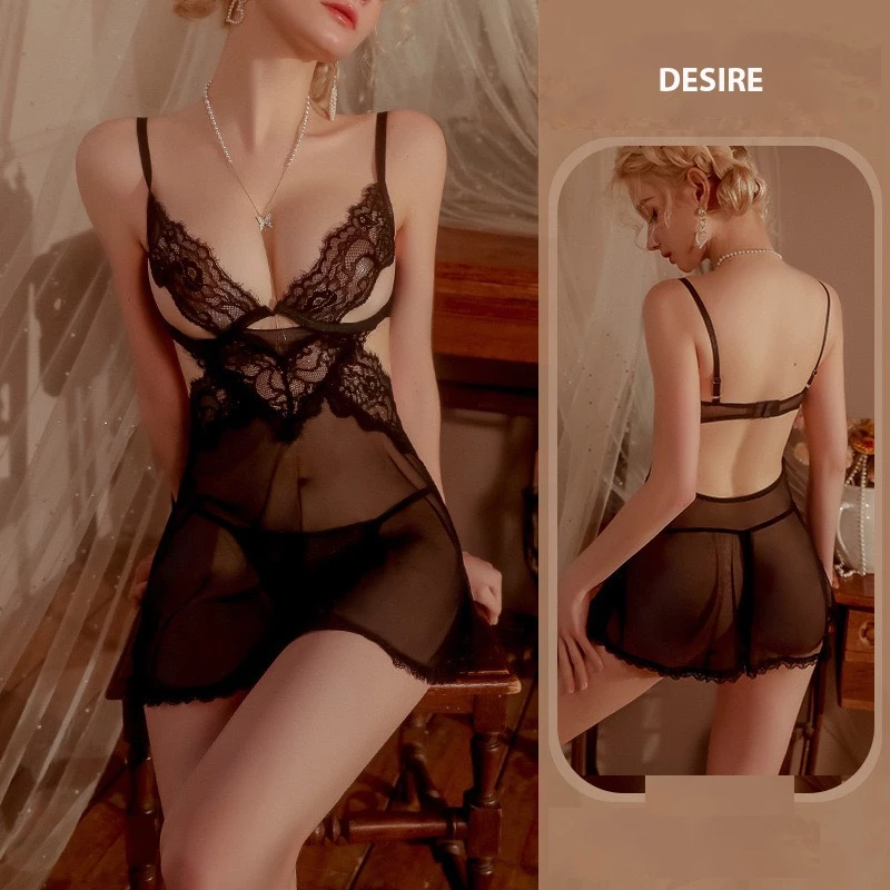 Desire Store, Váy ngủ ren sexy tôn vòng 1 cut out lưng gợi cảm kèm chip DESIRE VN-8633 - ĐEN image 19 of 21