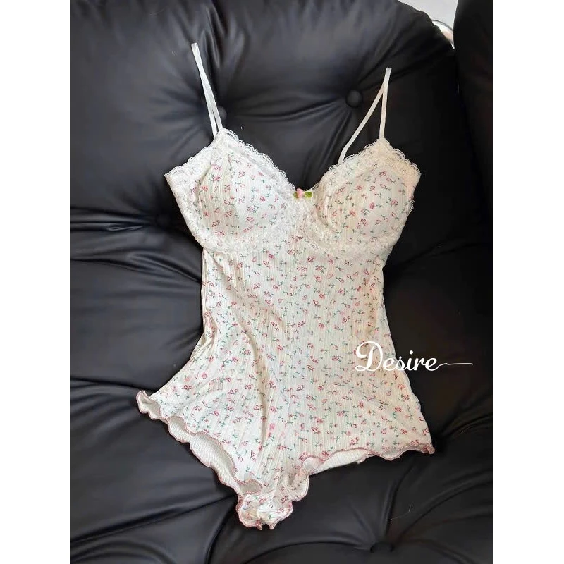 Desire Store, Bodysuit Hoa Nhí Vintage Viền Ren Quyến Rũ - Jumpsuit Ngủ Hai Dây Bánh Bèo Gợi Cảm DESIRE C119 image 2 of 13