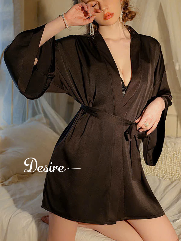 Desire Store, Áo choàng ngủ lụa tay ống rộng cao cấp Áo choàng cô dâu gợi cảm Bride hàng loại 1 VN-84301 image 2 of 8