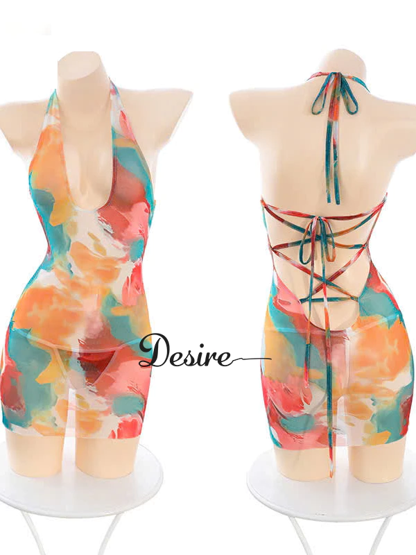Desire Store, Váy ngủ lưới cột dây yếm hở lưng sexy phong cách bãi biển kèm quần chip DESIRE VN-6308 image 4 of 12