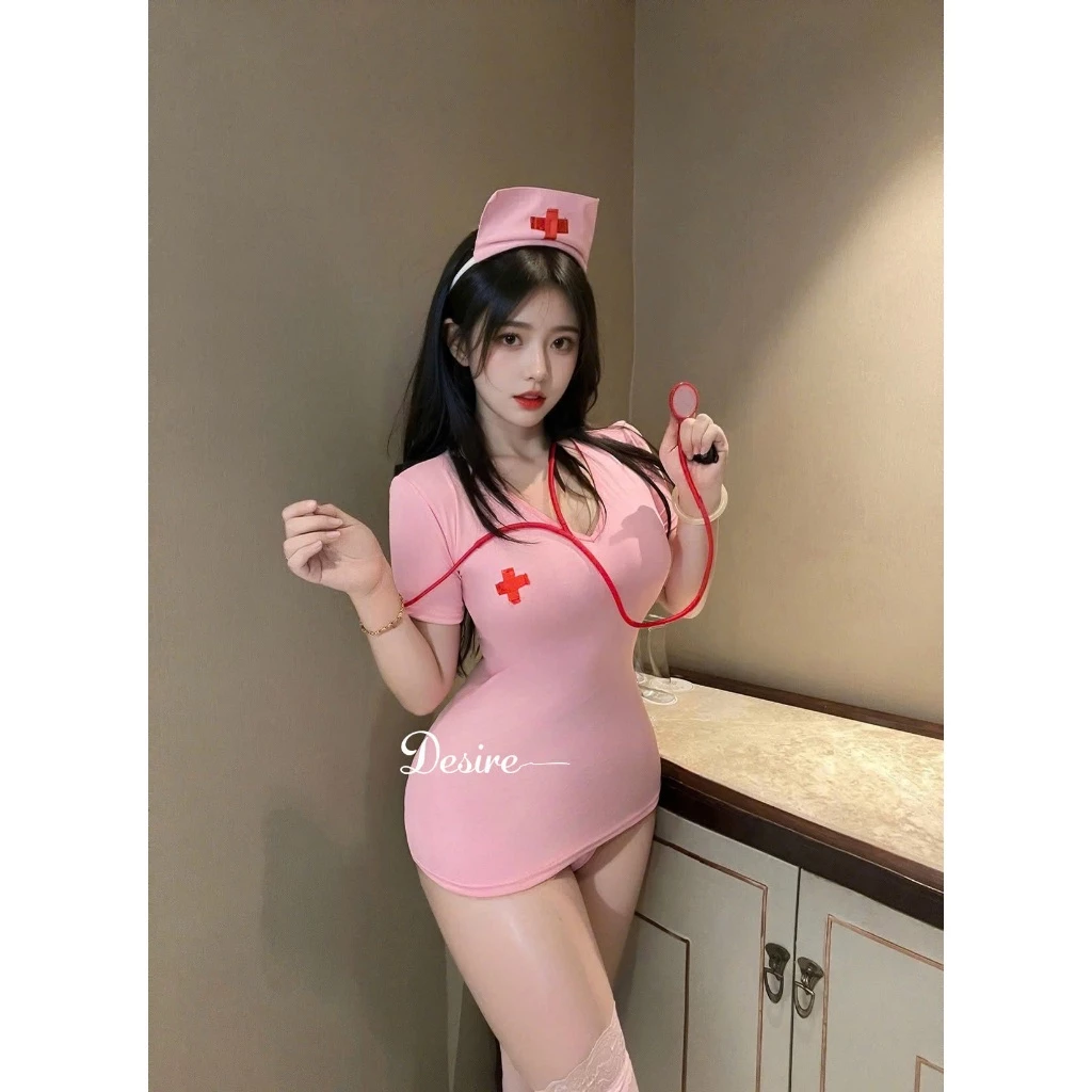 Desire Store, Bộ Đồ Cosplay Cô Y Tá Sexy Màu Hồng Quyến Rũ - Váy Ngủ Hóa Trang Y Tá Kèm Mũ Cao Cấp DESIRE 8341 image 4 of 12