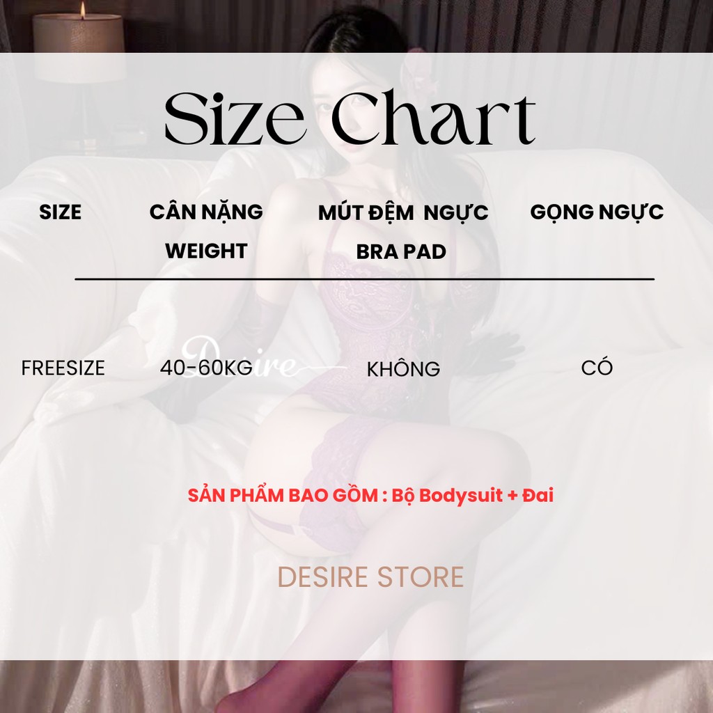 Desire Store, 7029 Bodysuit Ren - Bộ đồ ngủ liền thân có gọng ngực kèm dây đeo tất sexy DESIRE image 8 of 14